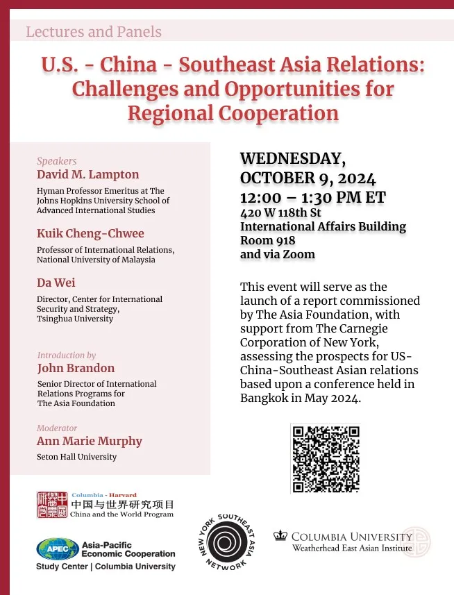 2024.10.09 - US China Southeast Asia Relations_flyer with Lampton & Kuik