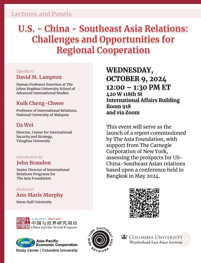 2024.10.09 - US China Southeast Asia Relations_flyer with Lampton & Kuik