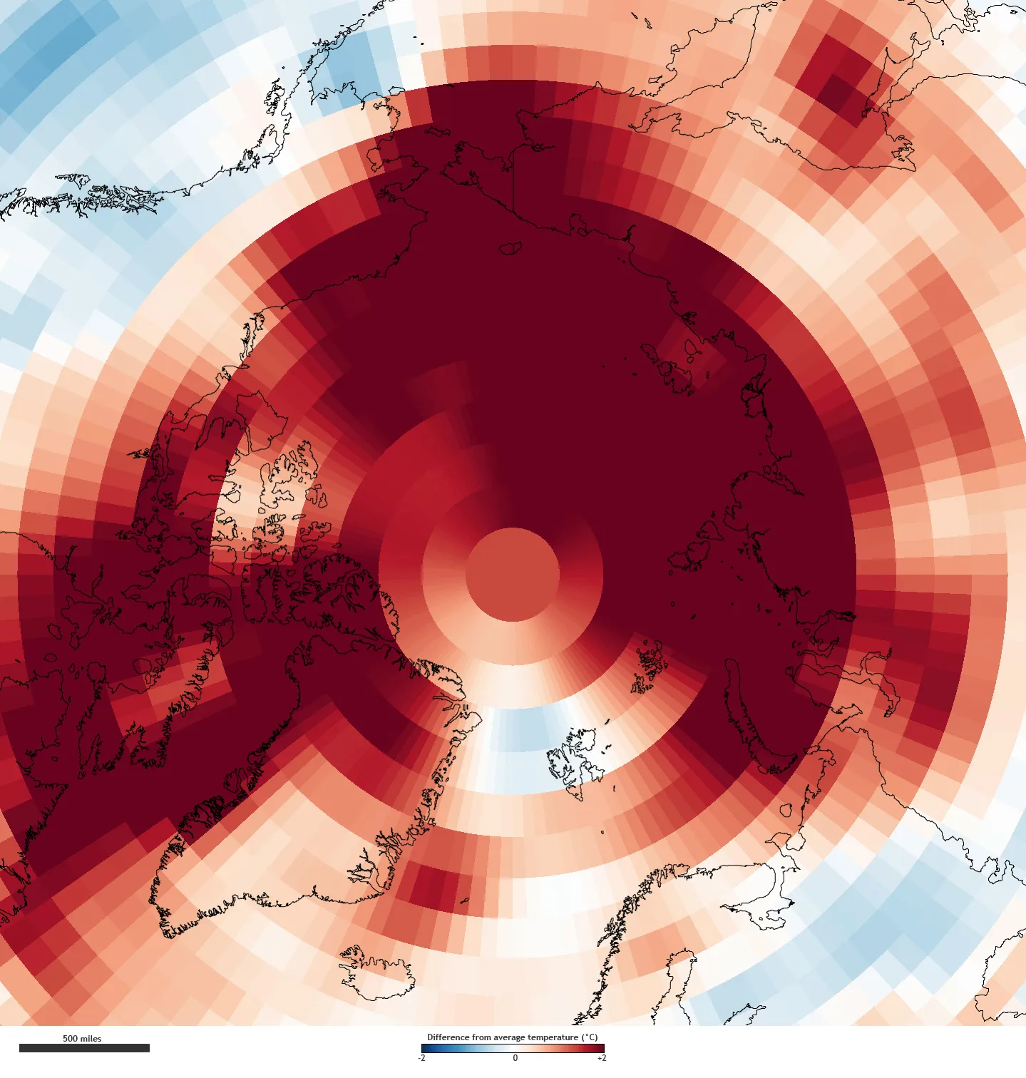 Arctic rising Air Temp map in Red