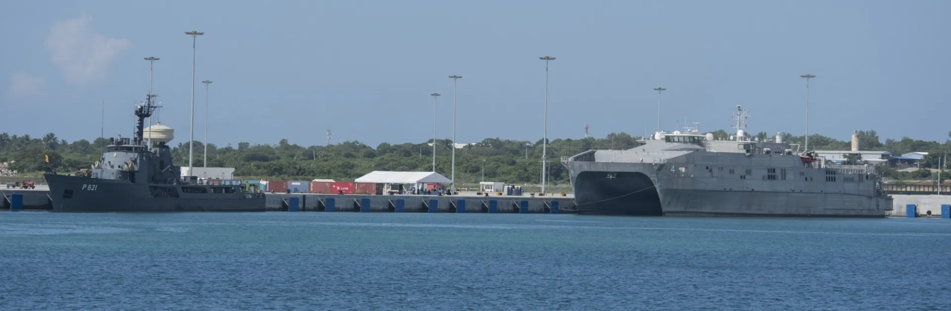 Sri Lanka Navy's SLNS Samudura and USNS Fall River (T-EPF-4) at Hambanthota Port in 2017
