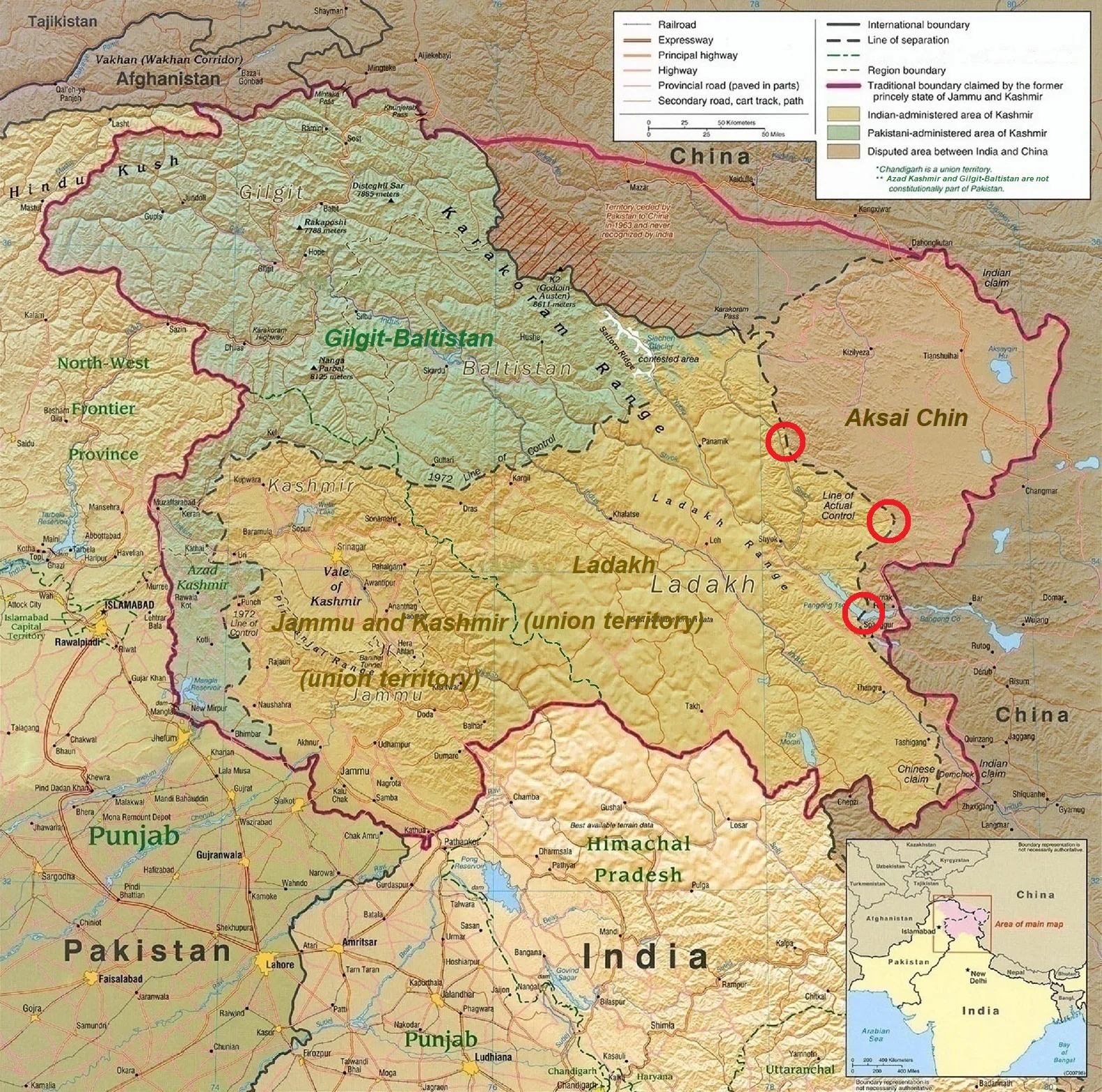 India - China - Border Dispute -Kashmir_Region_(2020_skirmish_locations)