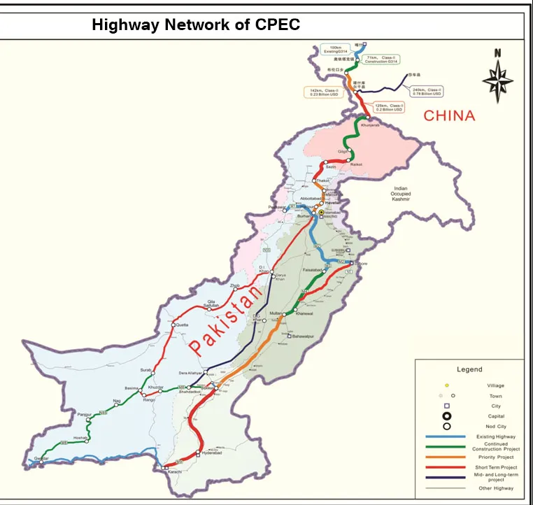Map of Pakistan China CPEC roadway network for BRI