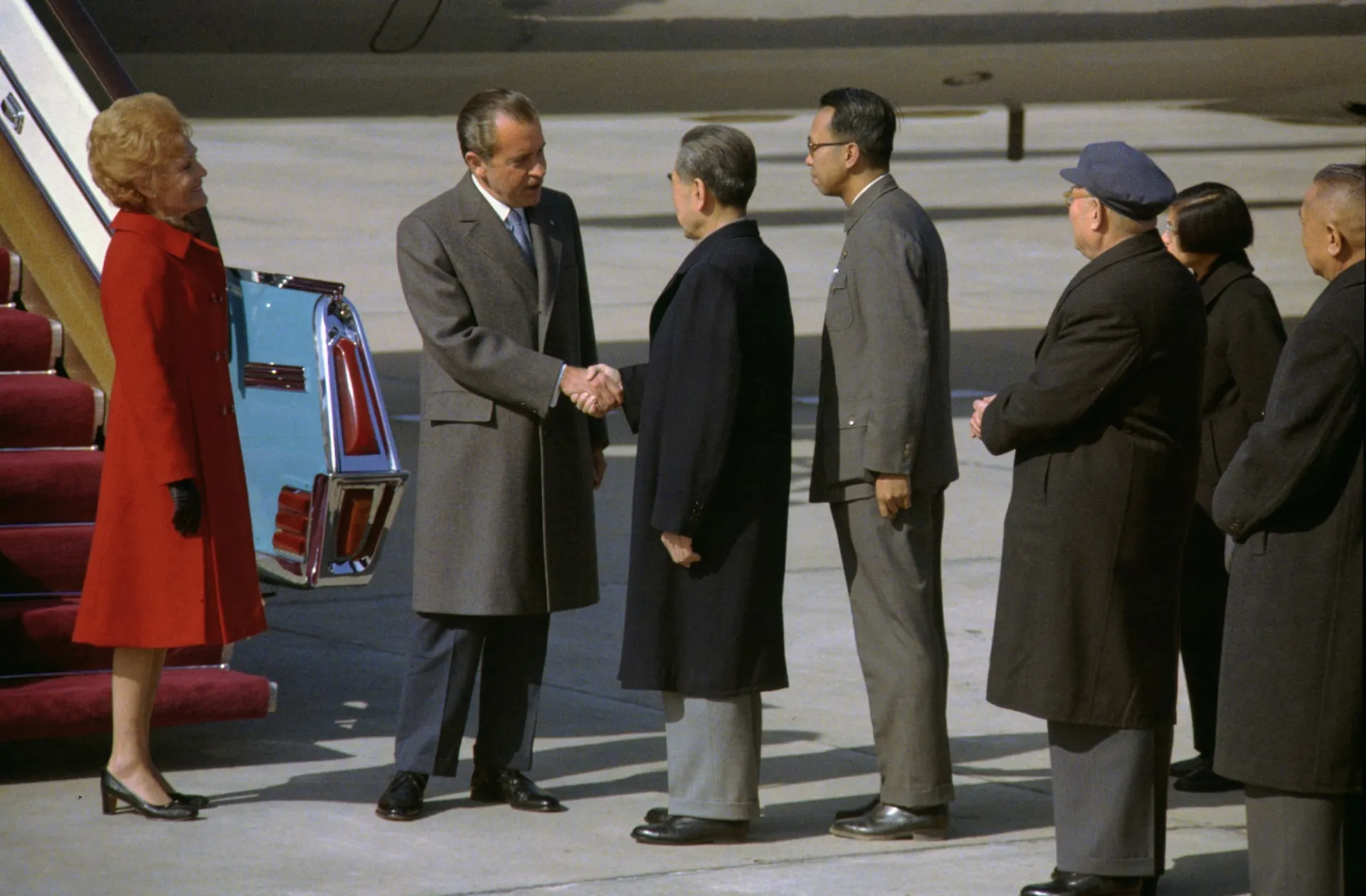 President Nixon shakes hands with Chinese Premier Zhou Enlai in Beijing